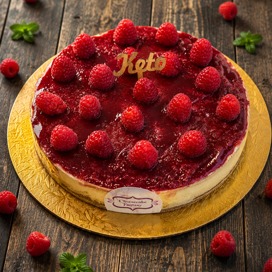 Keto Vanilla Cheesecake - Raspberry Sauce