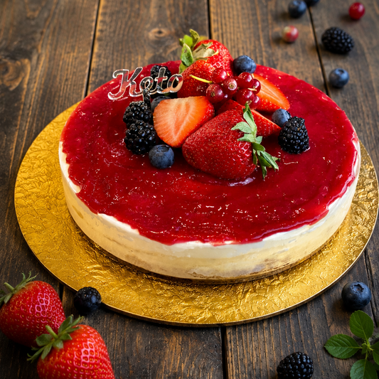 Keto Vanilla Cheesecake - Strawberry Sauce